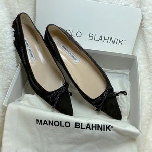 Manolo Blahnik Suede brown pointed Flats 38 1/2